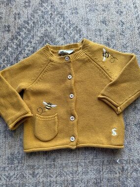 Joules Mustard Knit Baby Cardigan with Subtle Stitch Detail